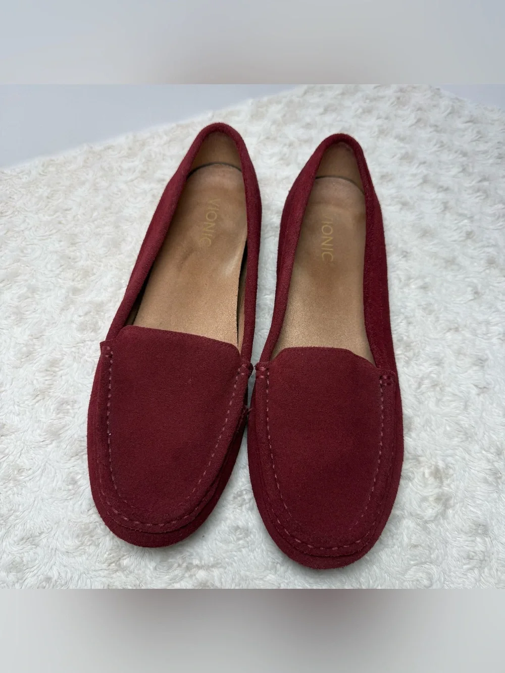 Vionic Women's Burgundy Suede Slip-On Loafers - Picture 2 of 8